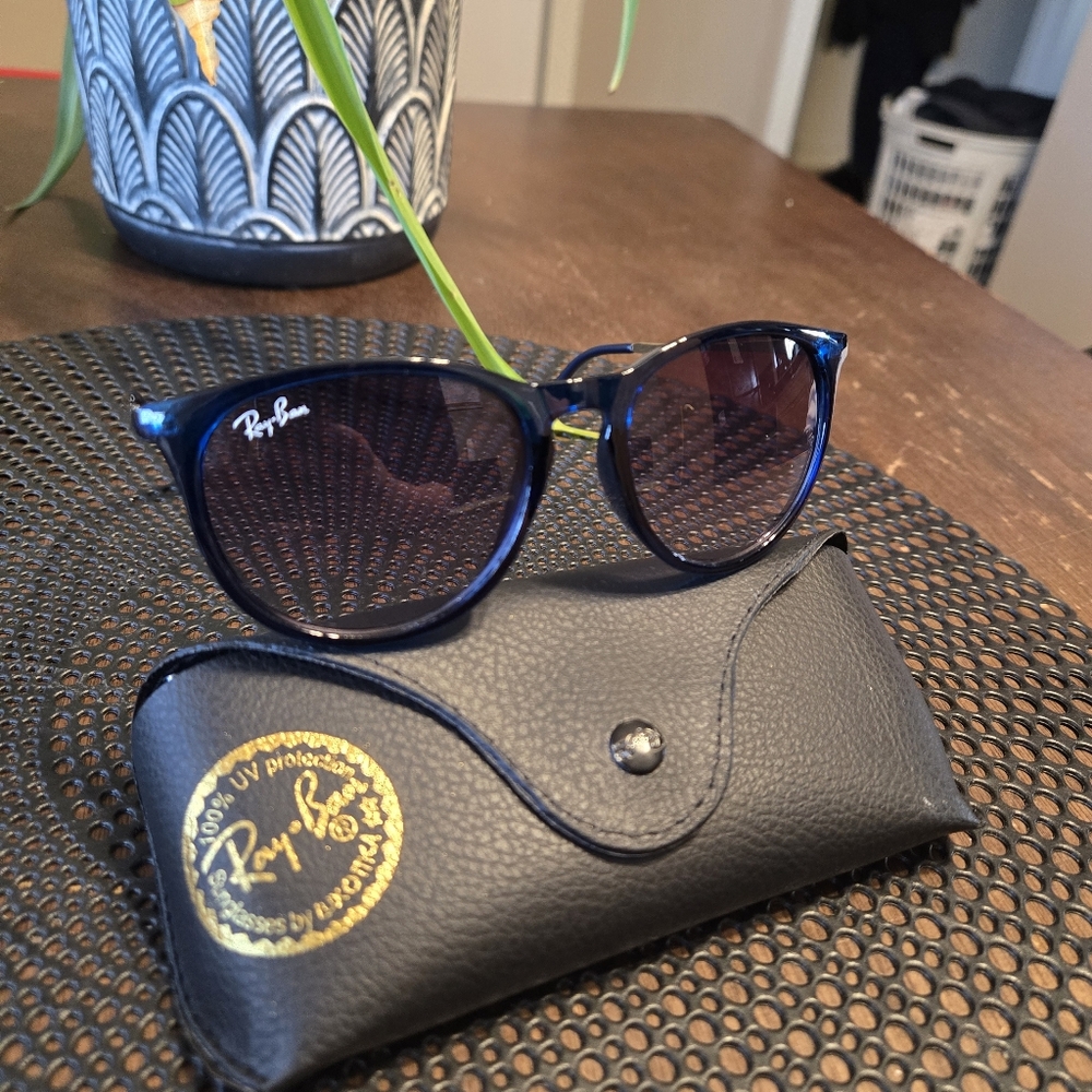 Ray-Ban Erika Sunglasses Case Glasses 4171 Black And Blue Mirrored